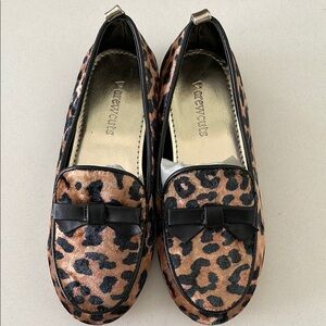 Crewcuts Girls Animal Print Velvet Loafers with Black Bow. Size K12 NWT